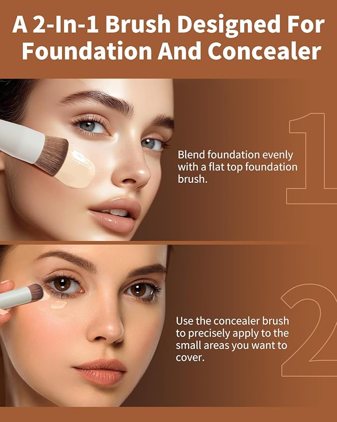 EIGSHOW Foundation and Concealer Brush, Dual Ended Makeup Brush For Flawless Foundation Coverage, Under Eye Concealer, Vegan & Cruelty-free (D110-Beige)-BrightBean Baby
