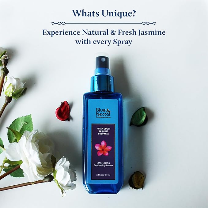 Blue Nectar Niraa Udupi Jasmine Body Mist for Long-Lasting Freshness and Relaxation (3.38 fl oz)-BrightBean Baby