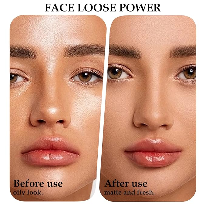 Boobeen Loose Face Powder Translucent Setting Powder Oil Control Loose Powder, Soft Focus Effect Makeup Loose Setting Powder, Lightweight Shine Control Matte Finishing, with Puff-BrightBean Baby