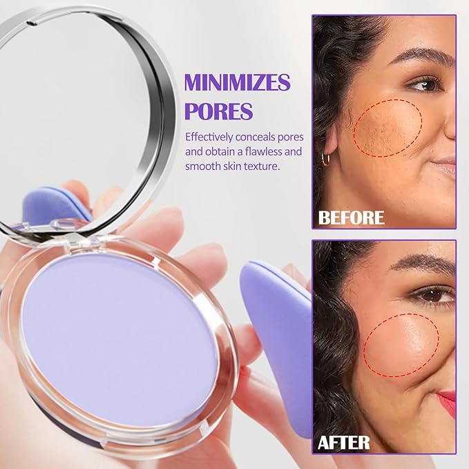 Oil Control Pressed Setting Powder, Lavender Matte Powder Soft Jelly Texture Powder-free Face Powder, Long-Lasting Waterproof Pressed Powder Makeup, Flawless Lightweight Face Cosmetics-BrightBean Baby
