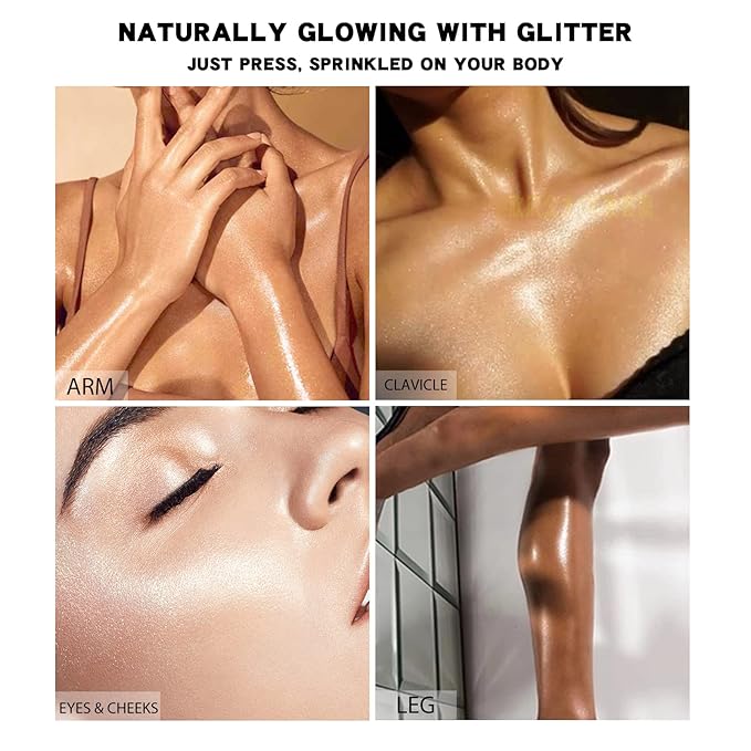 KYDA Highlighter Powder Spray, Glitter High Gloss Spray Shimmer Sparkle Powder Makeup Spray, for Face Body Cosmetic-Light Gold-BrightBean Baby
