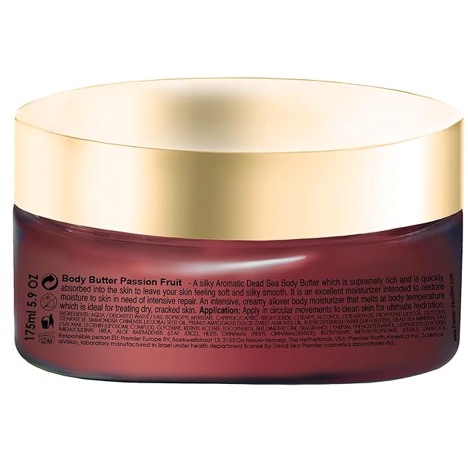 Premier Dead Sea Aromatic Body Butter – Passion Fruit, Hydrating Shea Body Butter for Women & Men, Moisturizing, Firming & Anti-Aging Cream for Dry Skin, Hand & Body, 5.95 Fl.oz-BrightBean Baby
