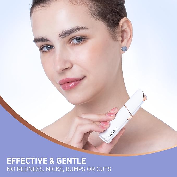 Facial Hair Removal for Women: Rechargeable Hair Removal Device - Painless Womens Face Razor Peach Fuzz (White)