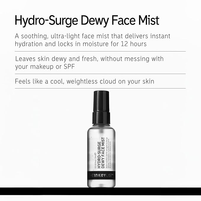 The INKEY List Hydro-Surge Dewy Face Mist 2.6 fl oz, Hydration Boosting Spray, Fragrance-Free & Alcohol-Free, Gentle Formula for Sensitive Skin, On-The-Go Application, Vegan Friendly-BrightBean Baby
