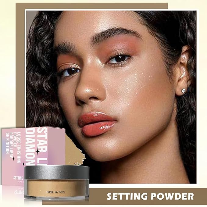 Loose Face Powder Setting Powder, Shimmer Glitter Loose Powder, Matte Finishing Powder Shine, Waterproof, Oil Control, Lightweight Face Powder Makeup for All Skin Tones (Dark Complexion Shimmer)-BrightBean Baby