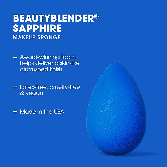 Beautyblender® | Sapphire Beauty Blender Makeup Sponge, Super-Soft Foam Easily Blends Foundations, Powders & Creams, Made in USA, Reusable, Washable, Streak Free Application, Vegan, Cruelty Free-BrightBean Baby