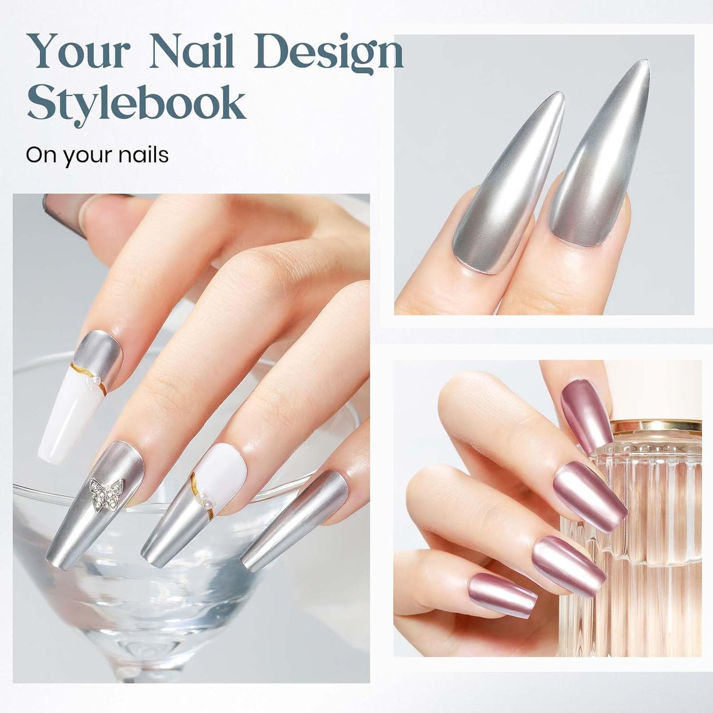 MIZHSE Silver Mirror Nail Polish, Quick Dry Metallic Nail Polish, Air Dry Fast Chrome Nail Lacquer Bright Color Oil-based Nail Art Manicure Home DIY-BrightBean Baby