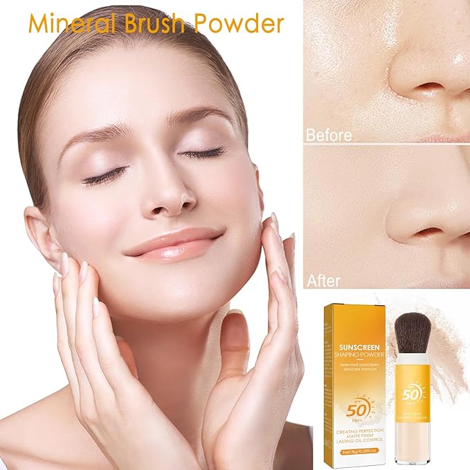 Mineral Sunscreen Setting Powder, Natural Translucent Mineral Brush Powder, SPF 50 PA++, Matte Makeup Setting Powder Long Lasting Oil Control Lightweight Breathable Face Powder for All Skin-BrightBean Baby