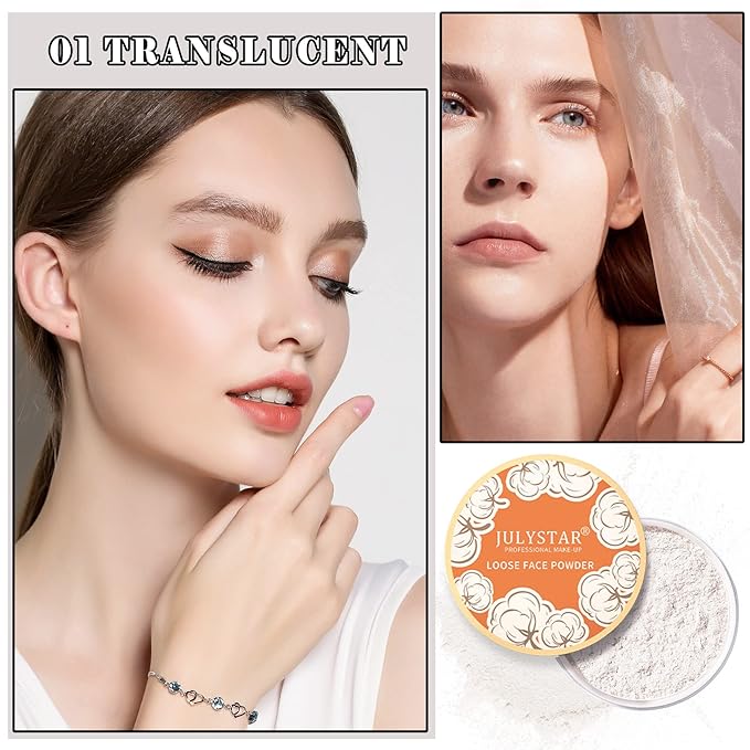 Setting Powder Loose Face Powder Matte Soft Smooth Oil Control Long Lasting Loose Setting Powder Makeup For Natural Flawless #01 Translucent-BrightBean Baby