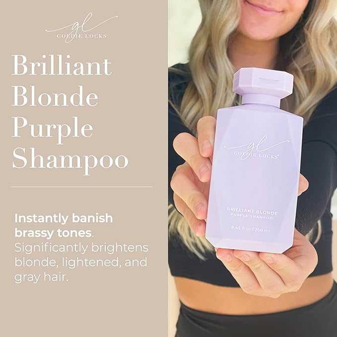 Goldie Locks Brilliant Blonde Purple Shampoo for Blonde, Lightened, Grey Hair & Extensions, Brightens, Tones, Eliminates Brass, Sulfate-Free, Nourishing, Moisturizing, Color Safe, 8.45 Fl Oz Bottle-BrightBean Baby