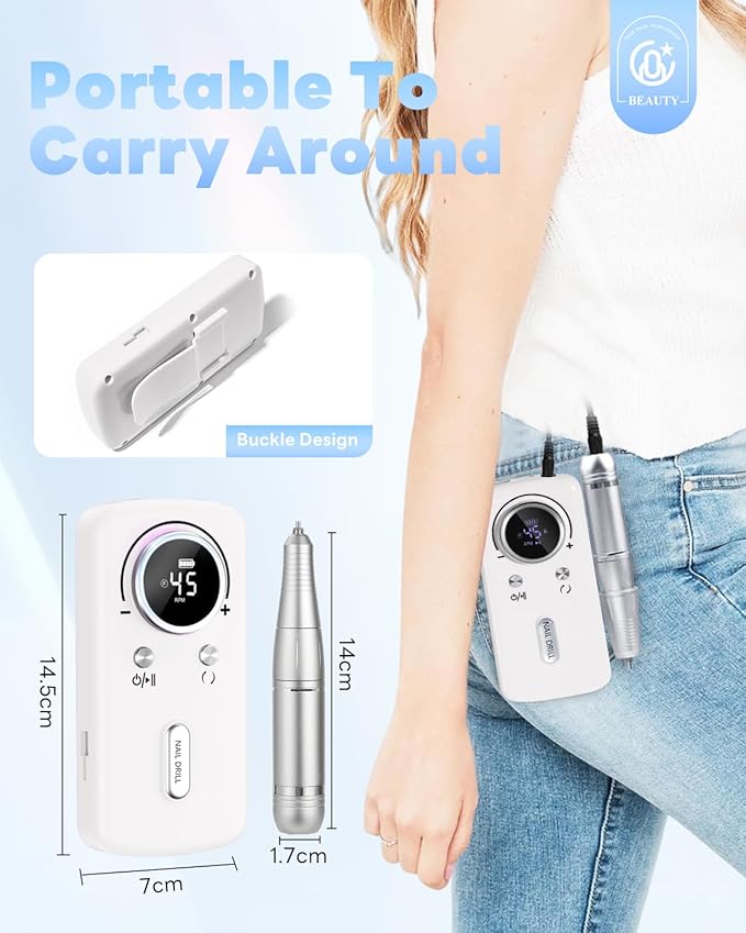 CozyZen Cordless Nail Drill Professional: 45000 RPM Rechargeable Electric Nail File Kit, Portable & Low Noise for Acrylic, Gel Nails, Manicure & Pedicure - Salon & Home Use-BrightBean Baby