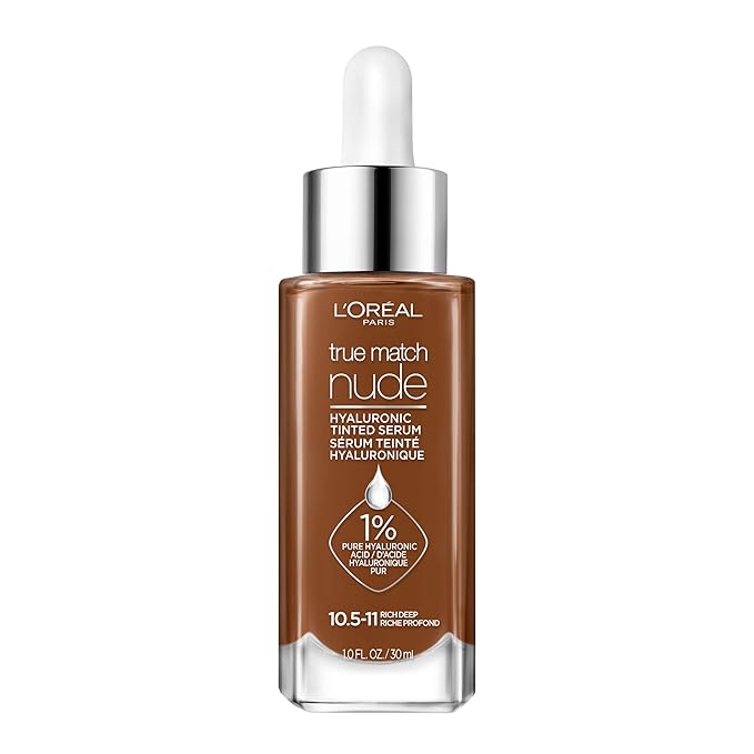 L'Oreal Paris True Match Nude Hyaluronic Tinted Serum Foundation with 1% Hyaluronic acid, Rich Deep, 1 fl. oz.-BrightBean Baby