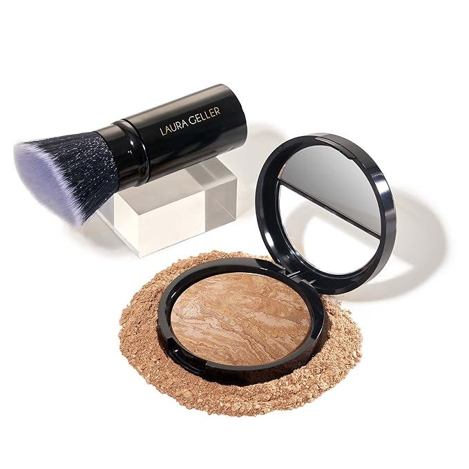 LAURA GELLER NEW YORK Baked Balance-n-Brighten Foundation with Kabuki Brush Makeup Set, Medium-BrightBean Baby