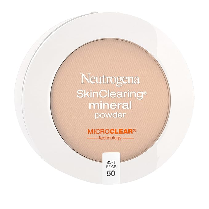Neutrogena SkinClearing Mineral Acne-Concealing Pressed Powder Compact, Shine-Free & Oil-Absorbing Makeup with Salicylic Acid to Cover, Treat & Prevent Breakouts, Soft Beige 50,.38 oz-BrightBean Baby