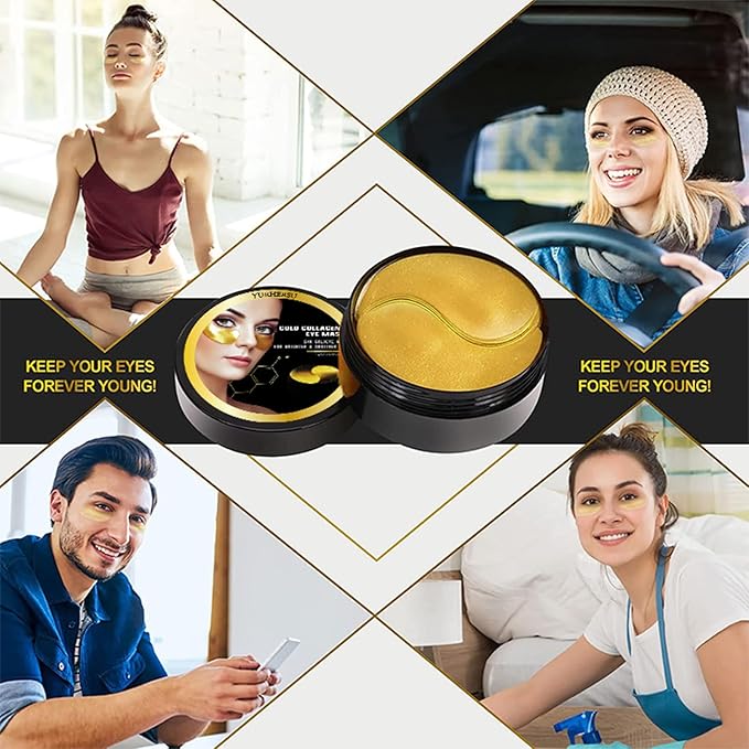 24K Collagen Eye Mask 60 Pcs Moisturzing Eye Pads for Puffy Eyes, Dark Circles, Under Eye Bags, Anti-Wrinkle, Moisturizing, Eye Skin Care Fast Absorption Eye Patches Gel for Women Man-BrightBean Baby