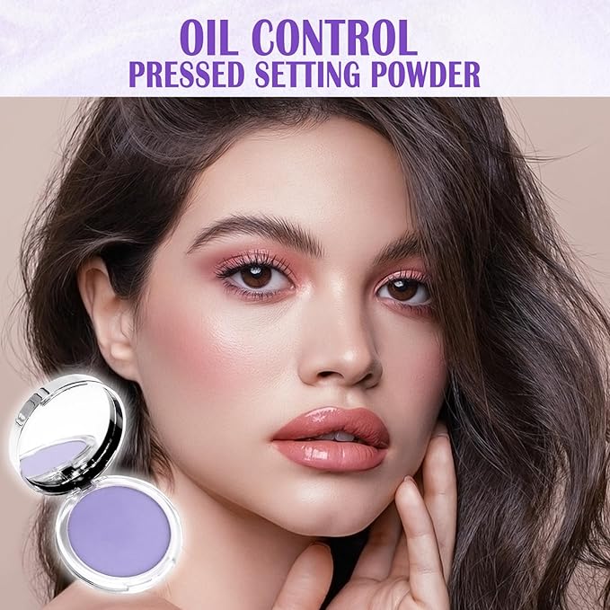 Oil Control Pressed Setting Powder, Lavender Matte Powder Soft Jelly Texture Powder-free Face Powder, Long-Lasting Waterproof Pressed Powder Makeup, Flawless Lightweight Face Cosmetics-BrightBean Baby