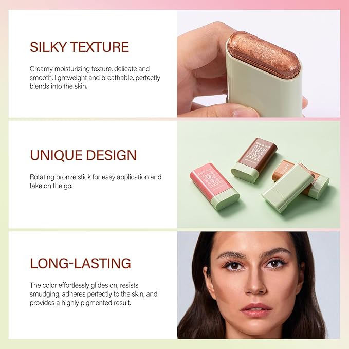 MEICOLY Cream Contour Stick, Shimmery Finish, Rich Glow, 03, 1.94 Ounce, Stick, Buildable, All Skin Tones, Water Resistant, Cruelty Free & Vegan, Facial Contouring Makeup