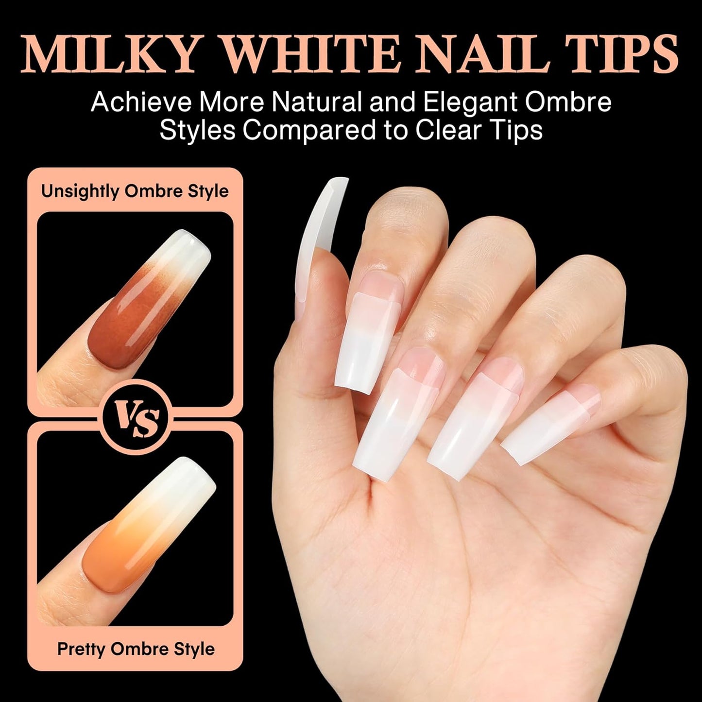 504PCS Half Cover False Nails Tips Acrylic Nail Tips Artificial False Nails Lady French Style Tip Acrylic Fake Nails For Nail Extensions Art Salon Home DIY-BrightBean Baby