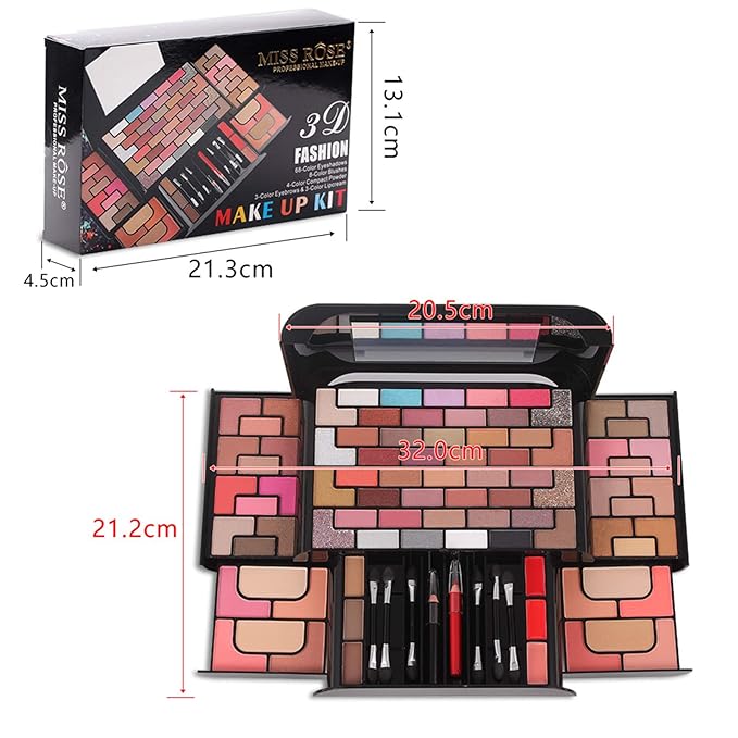 98 Colors All in one Makeup Gift Set Holiday Birthday Beauty Cosmetic Essential Starter Bundle Include 68 Eyeshadow Palette, 8 Blush, 4 Compact Powder, 3 Lipstick, Eyebrow Pencil, Lip Liner-BrightBean Baby
