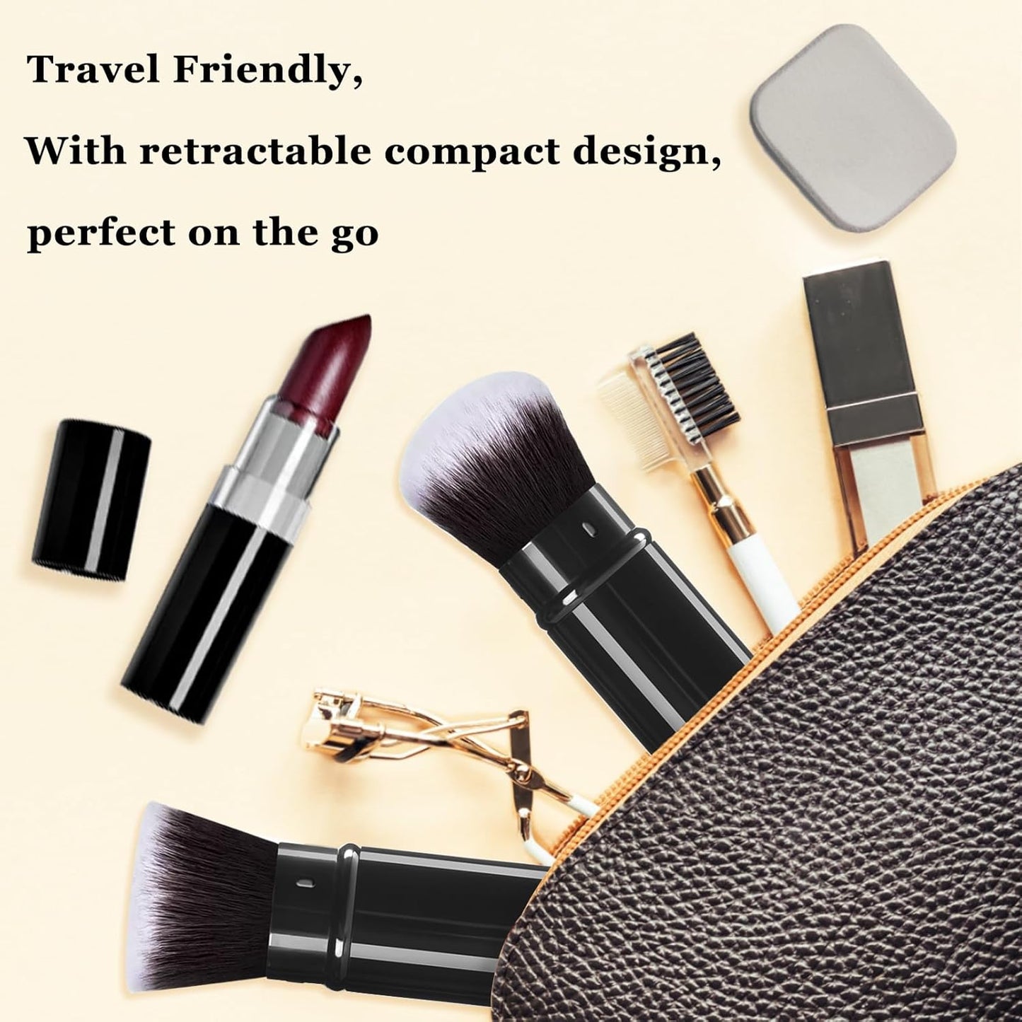 Retractable Makeup Brush 2 Pack, Travel Kabuki Powder Foundation Makeup Brush Face Blush Brushes for Blending Liquid, Blush, Bronzer, Buffing, Sunscreen,Flawless Cosmetics-BrightBean Baby