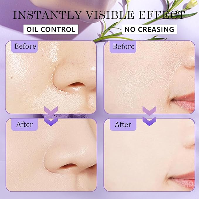 Chillab Lavender Matte Powder, Oil Control Face Pressed Chillab Lavender Matte Powder with Mini Powder Puff, Jelly Pressed Setting Powder Face Makeup, Cruelty Free-BrightBean Baby