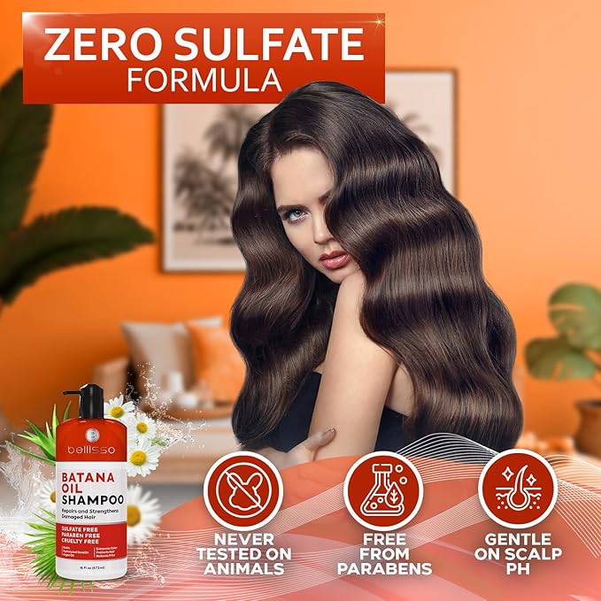 Batana Oil Shampoo - Volumizing Salon Formula for Thinning and Fine Hair Women and Men - Sulfate and Paraben Free - Thickening Volume Boost for Thicker, Fuller Hair - With Argan Oil - 16 Fl Oz-BrightBean Baby