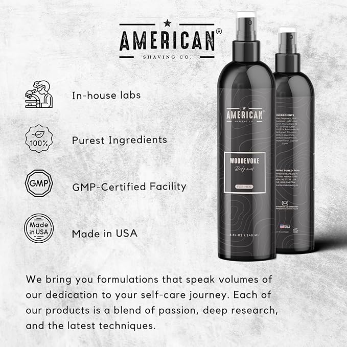 Woodevoke Body Mist For Men 8 oz, Made in USA, Quick Absorption, Quality Potent Ingredients, Long-Lasting, Non-GMO, GMP Certified, Cruelty-Free Products-BrightBean Baby
