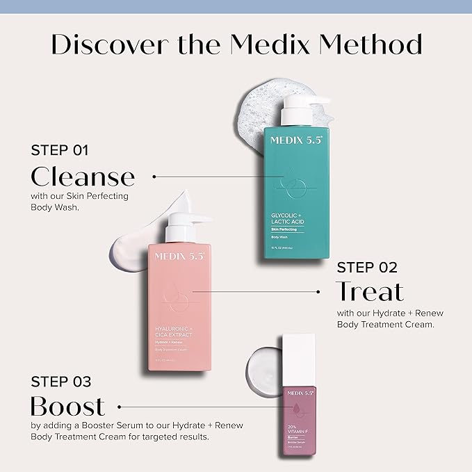 Medix 5.5 Exfoliating AHA Glycolic Acid Face & Body Scrub Cleanser + Hyaluronic Acid Moisturizing Body Cream Lotion Skin Care 2PC Set | Alpha Hydroxy Acid & Lactic Acid Foaming Body Wash & Face Wash-BrightBean Baby