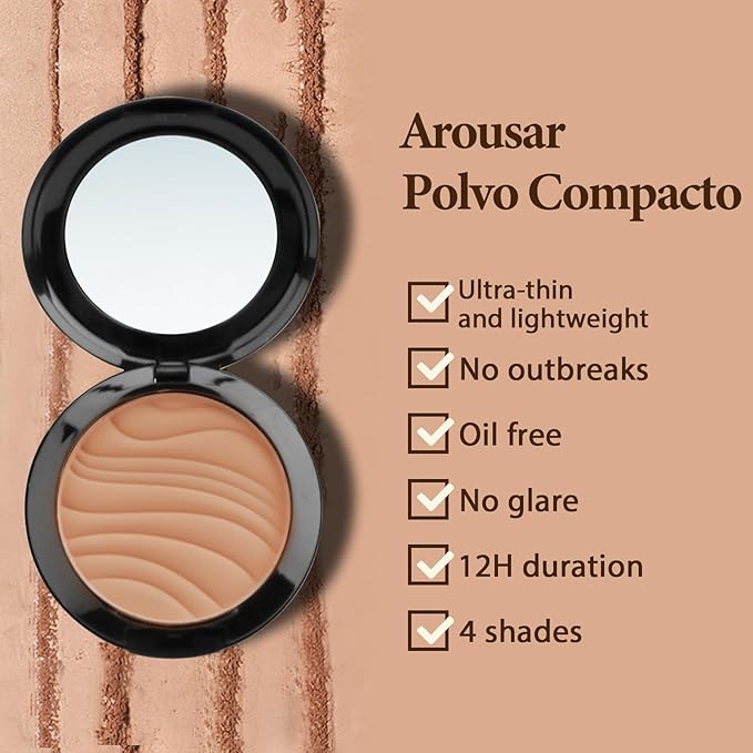 Pressed Face Powder, Flawless and Oil Control Pressed Setting Powder, Long Lasting Matte Finish 4# COCOA 04-BrightBean Baby