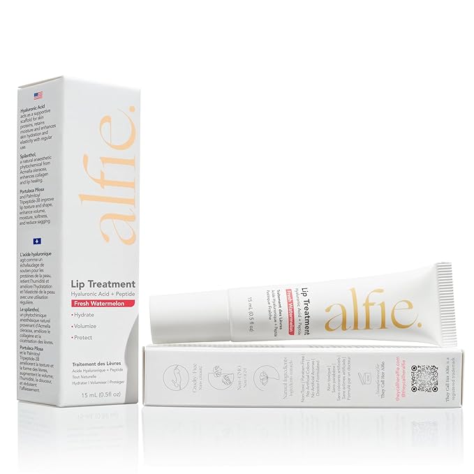 Alfie Hyaluronic Acid Lip Booster -Watermelon Flavor -15ml/0.5 Fl. Oz -Peptide Lip Treatment -Lip Plumper & Filler -Lip Serum & Moisturizer -Lip Volume Hydrating Treatment -Vegan Friendly, Non-Toxic-BrightBean Baby