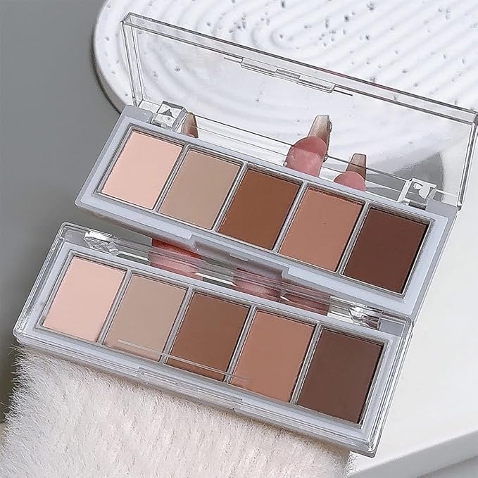 5 Colors Matte Eyeshadow Makeup Palette, 5 Natural Nude Brown Light Brown Cool-Toned Eyeshadow, Looks for Brown Eyes Women Finish Long Wearing Waterproof Professional Eye Makeup 02#-BrightBean Baby