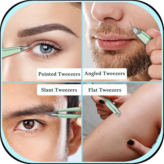 TsMADDTs Tweezers for Women, 8 in 1 Eyebrow Kit with Tweezers, Trimmer, Scissor, Razor, Brush with Travel Bag, Eyebrow Shaping Kit-BrightBean Baby