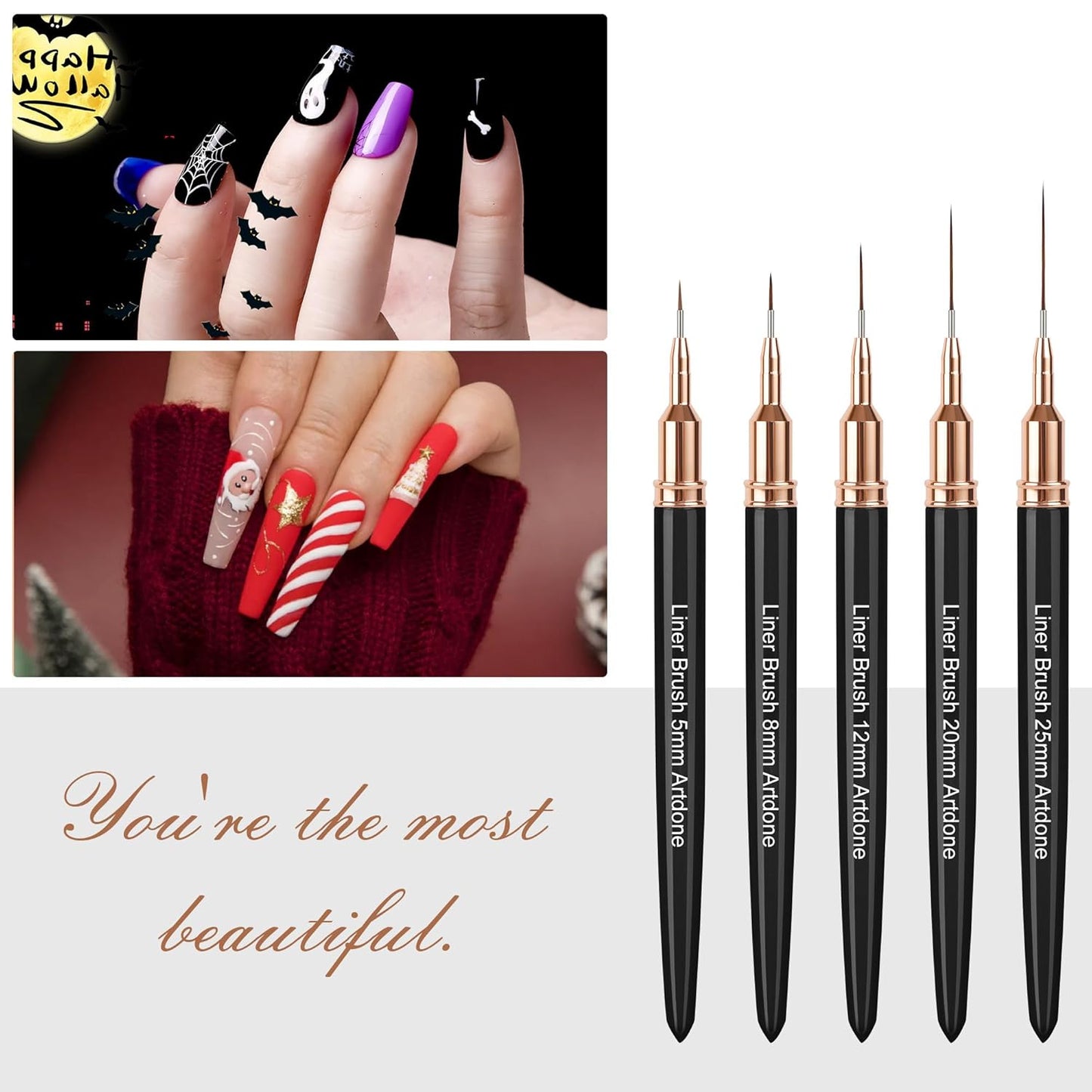 Artdone Metallic Nail Art Pens, Liner Brushes Set, 5PCS Black Color Nail Tools For Long Lines, Thin Details, Fine Drawing, Liner Brush UV Gel Polish Painting Nail Design Sizes 5/8/12/20/25mm-BrightBean Baby
