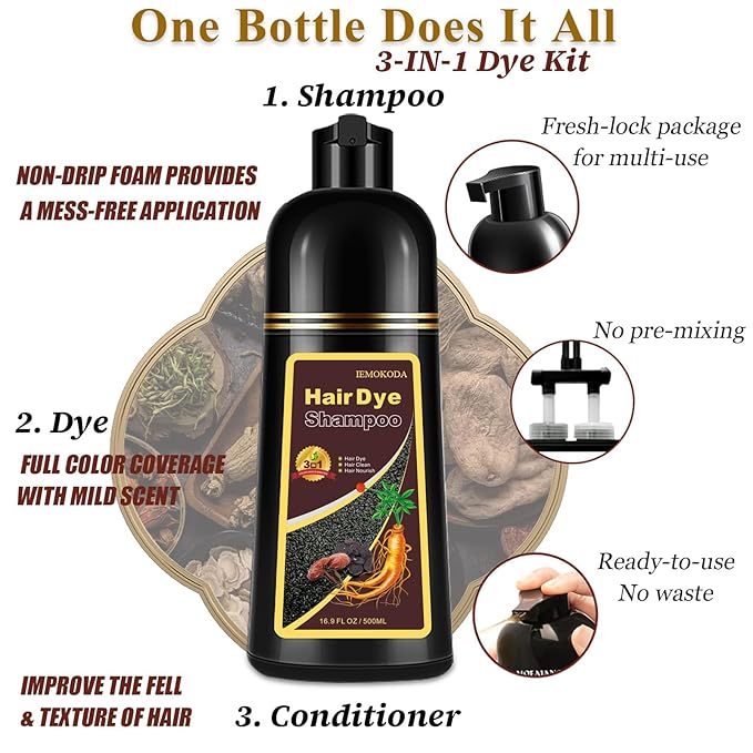 Hair Dye Shampoo for Gray Hair, 3-in-1 Color Shampoo Hair Dye for Women & Men, Natural Brown Hair Coloring Shampoo, Shampoo Tinte Para El Cabello, Plant Bubble Hair Dye, Easy to Use at Home (Coffee)-BrightBean Baby