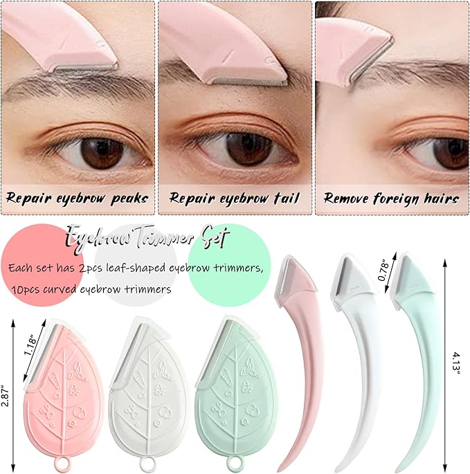ONEUPIN 12PCS Eyebrow Trimmer Set Stainless Steel Leaves Curved Eyebrow Razor Trimmer Facial Shaver Razor Brow Shaper Suitable for Any Skin Type Hair Removal Accessories for Men Women(White)