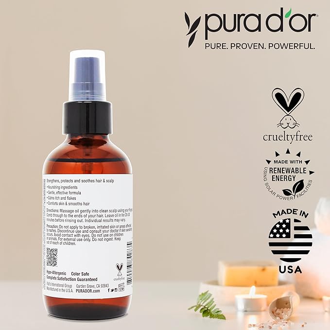 PURA D'OR Scalp & Hair Strengthening Oil (3.3oz x3 = 9.9oz) Supports Optimal Growth, Reduce Breakage, Nourish Roots for Healthier, Fuller, Thicker Hair - Rosemary, Castor & Peppermint Oil-BrightBean Baby