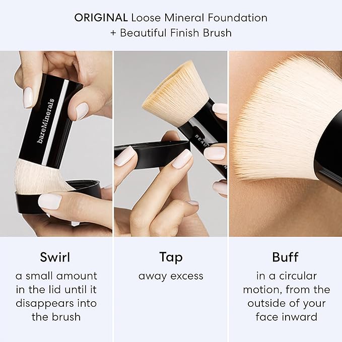 bareMinerals Original Get Started Kit, 4 Piece Mini Mineral Makeup Includes Original Loose Foundation, Face Primer, Setting Powder, Brush, Travel Sizes, Must-Have Kit, Vegan-BrightBean Baby