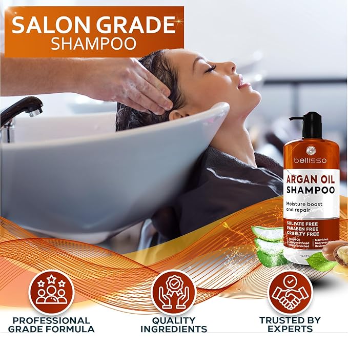 Argan Oil Shampoo - Sulfate Free with No Parabens - Moroccan Botanicals for Women and Men - Professional Moisturizing, Anti Frizz, Hydrating Solution for Dry, Wavy, Curly and Color Treated Hair-BrightBean Baby