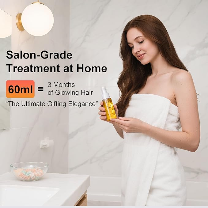 24K Gold Hair Oil, Repair Shine Serum with Coconut, Argan & Olive Oils - Heat Protectant and Frizz Control - Vegan, Lightweight Leave-In Treatment for Dry Damaged Hair (2.02 Fl Oz (Pack of 1))-BrightBean Baby