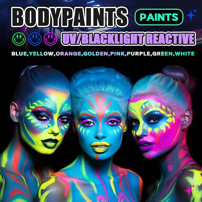 Go Ho Neon Yellow Body Paint Washable(2.37oz,70ml),under UV Blacklight Neon Face Paint,Water Based Neon Fluorescent Yellow Face Paint for Adults Children SFX Cosplay Costumes Halloween Makeup-BrightBean Baby