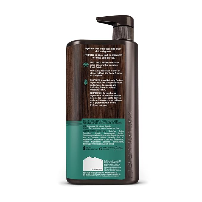 Every Man Jack Men’s Hydrating Body Wash for All Skin Types - Cleanse and Hydrate Skin with Naturally Derived Marine Extracts, Coconut Oil, and a Sea Minerals + Citron Scent - 33.8 fl. oz. - 2 Bottle-BrightBean Baby