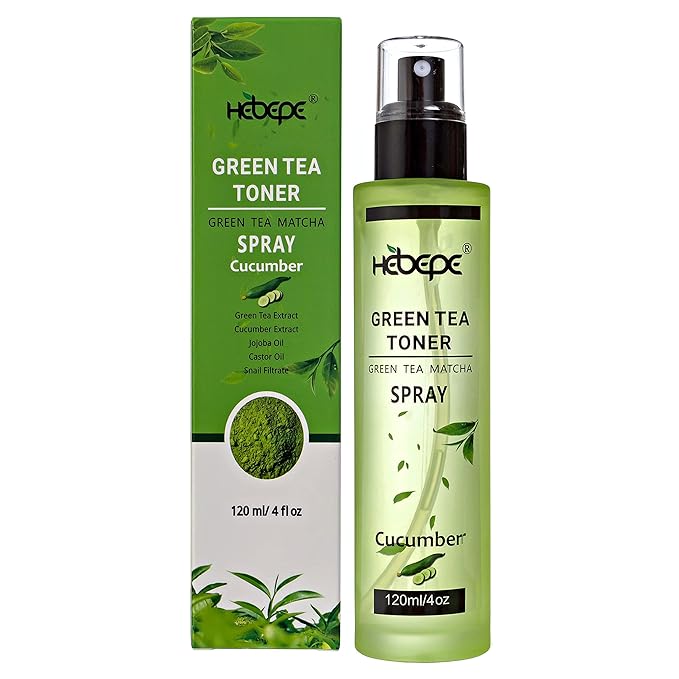 Green Tea Face Mist with Cucumber 4 oz, Matcha Facial Toner Spray Hyaluronic Acid for All Skin, Hydrating Soothing Reduces Redness Cooling After-Sun for Women Men, Alcohol-Free-BrightBean Baby