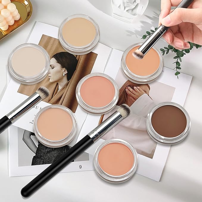 Cream Concealer Full Coverage Makeup, Matte Color Correcting Concealer with Brush, Waterproof, Conceals Blemish, Pores and Spots, Under Eye Makeup Concealer for Dark Circles (#01 IVORY WHITE)-BrightBean Baby