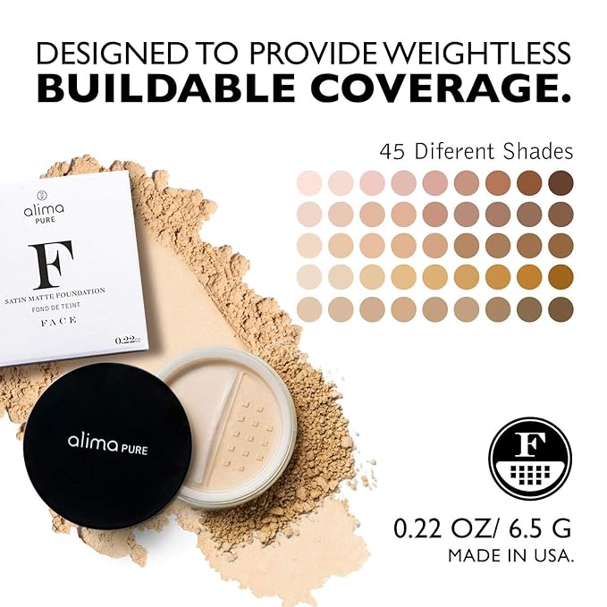 Alima Pure Matte Foundation Loose Mineral Powder Foundation Makeup, Loose Powder Makeup Oil Free Talc Free Powder, Natural Makeup Mineral Foundation Full Coverage Natural Foundation Powder .15 oz/4.5g-BrightBean Baby