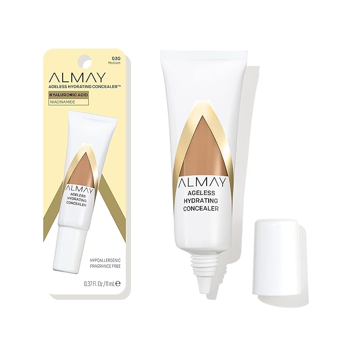 Almay Anti-Aging Concealer, Face Makeup with Hyaluronic Acid, Niacinamide, Vitamin C & E, Hypoallergenic-Fragrance Free, 030 Medium, 0.37 Fl Oz-BrightBean Baby