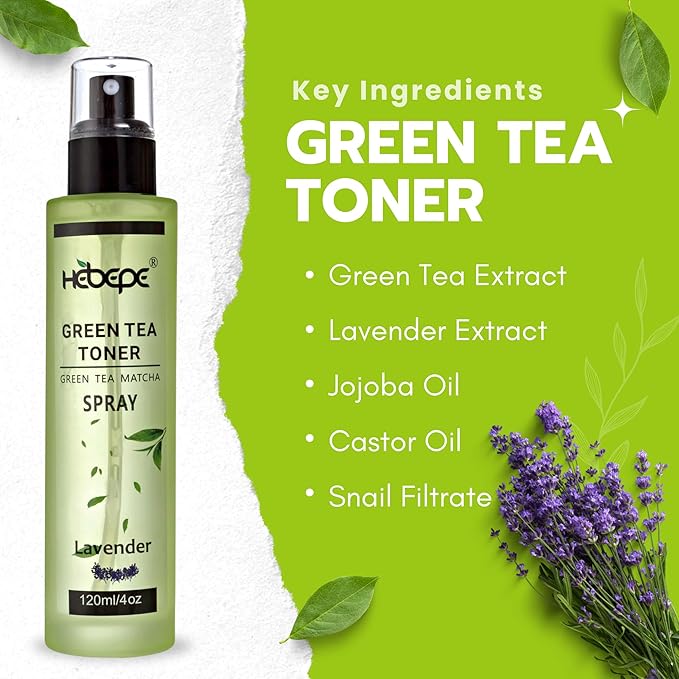 Green Tea Matcha Facial Toner Mist with Lavender, Refreshing, and Soothing Face Toner, with Jojoba Oil, Castor Oil, Snail Filtrate,120ml-BrightBean Baby