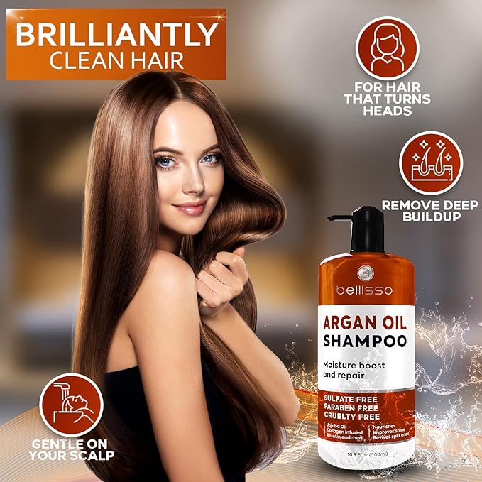 Argan Oil Shampoo - Sulfate Free with No Parabens - Moroccan Botanicals for Women and Men - Professional Moisturizing, Anti Frizz, Hydrating Solution for Dry, Wavy, Curly and Color Treated Hair-BrightBean Baby