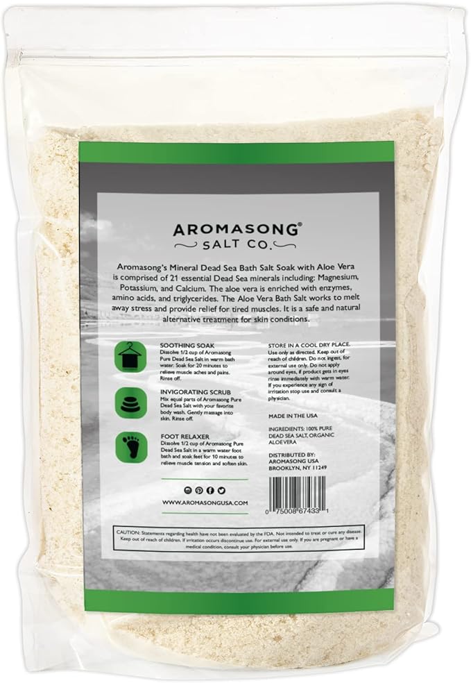 Aromasong 19 lbs RAW Dead Sea Salt with Organic Aloe Vera, not Cleaned, Still Contains All Dead sea Minerals Including Dead sea Mud, Fine Medium Grain Large resealable Bulk Pack - Packaging May Vary-BrightBean Baby