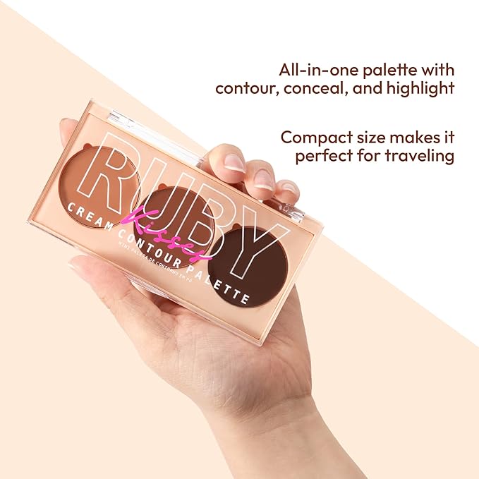 Ruby Kisses Contour Palette 3-in-1 Contour, Conceal, Highlight All-In-One Mini Palette, Long-Lasting, Easy to Blend Cream Contour Palette for Oily and Dry Skin (Tan To Dark)