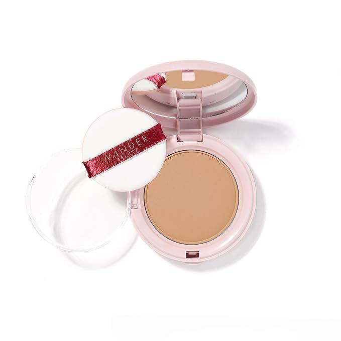 Wander Beauty Wanderlust Powder Foundation - Tan - Blurs and Evens Skin Tone - Perfects and Hydrates With Hyaluronic Acid, Aloe, Honeysuckle, & Vitamin E - Lightweight, Buildable Coverage - 0.31 oz-BrightBean Baby